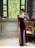 KYLETHOMASW  -  French Design Sense Niche High Sense Temperament Socialite Autumn and Winter Lace Splicing Velvet Temperament Dress Fairy Skirt