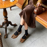 KYLETHOMASW  -  Mary Jane Genuine Leather Shoes Women Hand Stitch Casual Streetwear Ballet Flats Leopard Red Cute Shoes Loafers