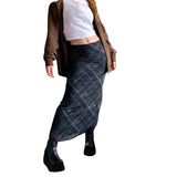KYLETHOMASW  -  Women's Casual Maxi Dress, Vintage Black Plaid Aesthetic Print Pattern High Waist Fit Dress, Casual Streetwear