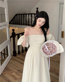 KYLETHOMASW  -  Elegant Party Dresses Woman Summer Solid Off The Shoulder Puff Sleeve  Long Vestidos Chic Chest Wrapping Evening Robes Femmes