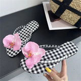 KYLETHOMASW  -  Summer Design Flower Geometric Clip Toe Low Flat Heels Women Slippers Fashion Casual Flip Flops Party Shoes