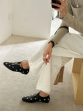 KYLETHOMASW  -  Spring Metal Rivet Decoration Shallow Mouth Ballet Flats 2025 High Quality Soft Bottom Lacing Flat Shoes Casual Comfy Shoes