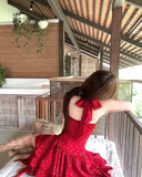 KYLETHOMASW  -  Woman Dresses Floral Printed Sleeveless Halter Irregular Ruffles Bow Bandage Backless Sexy Mini Dress Sweet Elegant Party