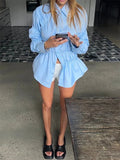 KYLETHOMASW  -  Women Long Sleeve Shirts Solid Color Scrunched Turn Down Collar Button Down Blouses Spring Casual Tops Streetwear