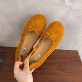 KYLETHOMASW  -  Autumn New Brand Women Flat Shoes Fashion Round Toe Pleated Shallow Slip On Boat Shoes Soft Flat Heel Single Shoes