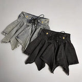 KYLETHOMASW  -  Y2K Women All-match Clothing High Waist Drawstring Strap Design Irregular Hem Black Skirt With Belt Summer Skirts