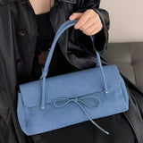 KYLETHOMASW  -  Sweet Cute Bow Underarm Bag Women Blue Leather Large Capacity Shoulder Bags Ladies Fashion Casual Commute Versatile Handbag Chic