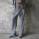 Kylethomasw Sweatpants Women Gray Loose Casual Wide Leg Trousers Hollow Out Streetwear Vintage Female Clothing