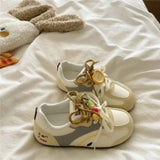 KYLETHOMASW  -  Women Cute Apple Charms Sneakers Lace‑up Round Toe Color Block Patchwork Soft SoleLightweight Casual Daily Walking Comfort Shoes