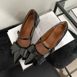 KYLETHOMASW  -   Bow Pointed Toe Mary Jane Shoes Women Chunky Heel Elegant Office Shoes Women Comfy Pumps Female Fashions Retro High Heels Women