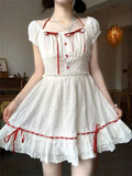 KYLETHOMASW  -  Japanese Cute Sweet Summer Slim Bow Kawaii Dress Women New Design Hepburn Casual Fashion Patchwork White Dresses Female
