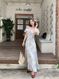 KYLETHOMASW  -  Chiffon Floral Ruffles Dress Women Elegant Flying Sleeve Dress Sweet Slim A Line V Neck Summer Lace Up Lady Vintage Vestidos