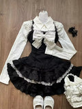 KYLETHOMASW  -  Y2k Aesthetic Lolita Style 3 Piece Set Women Kawaii White Shirt Bow Lace Vest Ruffle Mini Skirts Korea Fashion Gothic Skirt Sets
