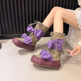 KYLETHOMASW  -  Belted Bow Ankle Boots, Summer-autumn New Style, Retro Women's Flat Boots