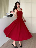 KYLETHOMASW  -  Y2K Summer Elegant Women Solid Midi Dress Vintage Sleeveless  A-Line Birthday Evening Party Dress Princess Slip Vestidos