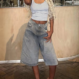 KYLETHOMASW  -  Y2k Bermuda Denim Shorts Low Waist Loose Fit Baggy Jorts with Pockets Summer Vintage Wide Leg Jeans Cyber Grunge Streetwear