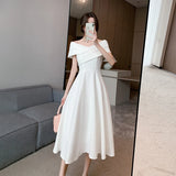 Kylethomasw White Midi Dresses for Women Classy Summer Short Sleeve V-Neck Blackless Sexy Long Dress Red Bodycon Luxury Party Evening Dress
