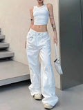 Kylethomasw Women Low Waist Denim Pants Y2k Vintage Loose Korean Style Straight Wide Leg Cargo Jeans Harajuku Causal Ladies Trousers