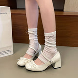KYLETHOMASW  -  Bow Mary Jane Shoes Women High Heels Sandals Summer Chunky Leather Shoes Luxury Brand Dress Shoes Elegant Pumps Zapatillas