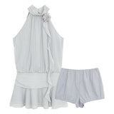 KYLETHOMASW  -  Summer Neck Hanging Dress Women's Sleeveless Mini Skirt Striped Blue Dress French Sexy Design High Quality Polyester Fiber
