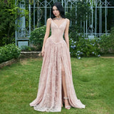 KYLETHOMASW  -  Ruched Elegant Gown Dress Woman Low-Neck Sleeveless Lace Patchwork High Splits Hem Sweet Girl Birthday Party Long Bodycon