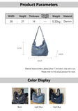 KYLETHOMASW  -  Vintage Faded Blue Slouchy Shoulder Bag For Women, Large Capacity Soft   College Style Fabric Tote Bag With Multiple Pockets