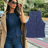 KYLETHOMASW  -  British Minimalist Women's Single Breasted Denim Vest Tank Tops Sleeveless Jacket Women
