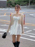 KYLETHOMASW  -  2025 New Korean Chic Summer Gentle Temperament Square Neck Cross Tie Waist Slimming Sleeveless Cake Vest Dress Women