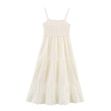 KYLETHOMASW  -  Summer Vestidos French Country Lazy Embroidery Suspender Dress Minimalist Beige Holiday Leisure Midi Dress Women