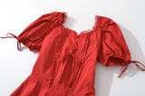 KYLETHOMASW  -  Women Lace Spliced Party Mini Vintage Dresses Puff Sleeve V Neck Low Waist A-line Summer Dress Lace Up Birthday Robe