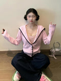 Kylethomasw Y2k Pink Knitted Cardigan Sailor Collar Long Sleeve Sweater Women Korean Fashion Preppy Style Autumn Winter Cute Clothes