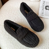 KYLETHOMASW  -  Plus Size 34-43 Women Wool Shoes Winter Warm Cotton Loafers Femmes Lambswool Moccasins Slip On Round Toe Ladies Sheep Fur Flats
