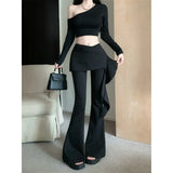 Kylethomasw Korean Irregular Skirt Splicing Sexy Slim Pants Women Autumn New Streetwear Solid Color All-match Wide Leg Pants