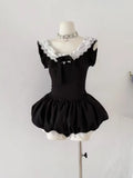 KYLETHOMASW  -  Winter Sweet Elegant Slim Party Dress Women Vintage Warm Bow Off Shoulder Outfits New Black Elegant Kawaii Short Dresses