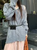 KYLETHOMASW  -   Grey Women Mid-Length Sweaters Retro 2024 Knitted Lace Patchwork Slim New Autumn Sweet Chic Gentle Pullovers