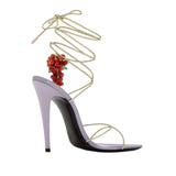 KYLETHOMASW  -  Women's  Rhinestone Ankle Wrap Stiletto Sandals Coral Grape‑Shaped Bead Decor Open‑Toe High Heels Crystal Thin Strappy