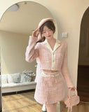 KYLTHOMASW  -  Sweet Hot Girl Suit Women's Autumn Long-sleeved Tweed Short Coat High Waist A-line Skirt Two-piece Set Fashion Female Clothes