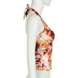 KYLETHOMASW  -  French vacation style twisted neck tie flower sexy backless suspender, spicy girl cinched waist slimming casual vest
