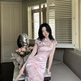 KYLETHOMASW  -  Miniature Stand Collar Short Sleeve Embroidered Qipao Cheongsam Vintage Party Dress New Chinese Style Revamped Cheongsam Dress