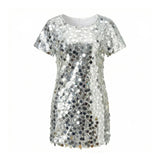 KYLETHOMASW  -  Women Sequin T-shirt Dress Short Sleeve Crew Neck Mini Dress Summer Casual Party Clubwear