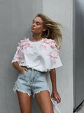 KYLETHOMASW  -  American Retro Bow Three-dimensional Decorative Loose T-shirt Women 2024 Summer New Fashion Street Trend Casual Y2K Tops