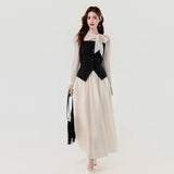 KYLETHOMASW  -  Spring French Elegant Fashion 2 Piece Set Women Bowknot Belted Long Sleeves Top + Slim Long Skirt Casual High-street Outfit 2026