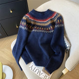 KYLETHOMASW  -  Vintage Sweater Women Harajuku Print Patchwork Knitted Pullovers Winter Knitwears Streetwear Korean Design Casual Jumpers