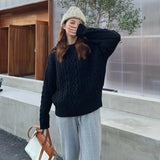 KYLETHOMASW  -  Women Thick Twisted Sweater Autumn Long Sleeve O-neck Female Vintage Knitted Pullover Solid Casual Loose Lady Kintwear Tops T587