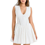 KYLETHOMASW  -  French Indie Folk Elegant White Lace Embroidery Lace V-neck Cotton Sleeveless Dress For Women White Tank Dress