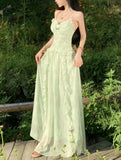 KYLETHOMASW  -  Green Ruffles Sleeveless Bodycon V-neck Summer Holiday Vacation Long Dresses Elegant Printed Party Dress Women Vestidos