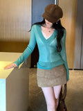 KYLETHOMASW  -  Korean V Neck Long Sleeve Solid Slim All Match Hollow Out Knitted Casual T-Shirts