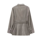 KYLETHOMASW  -  Minimalist Collect Waist Casual Suit Jacket Fashion Elegant Gray Color Single Breasted Blazers Women Tops