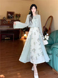 KYLETHOMASW  -  Women's Chinese Style 2-Piece Floral Dress Set Sheer Cardigan Maxi Dress