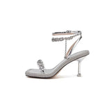 KYLETHOMASW  -  Silver French Women's Sandals, Thin Heel, Niche Design Sense, High Heels, Chain Rhinestone